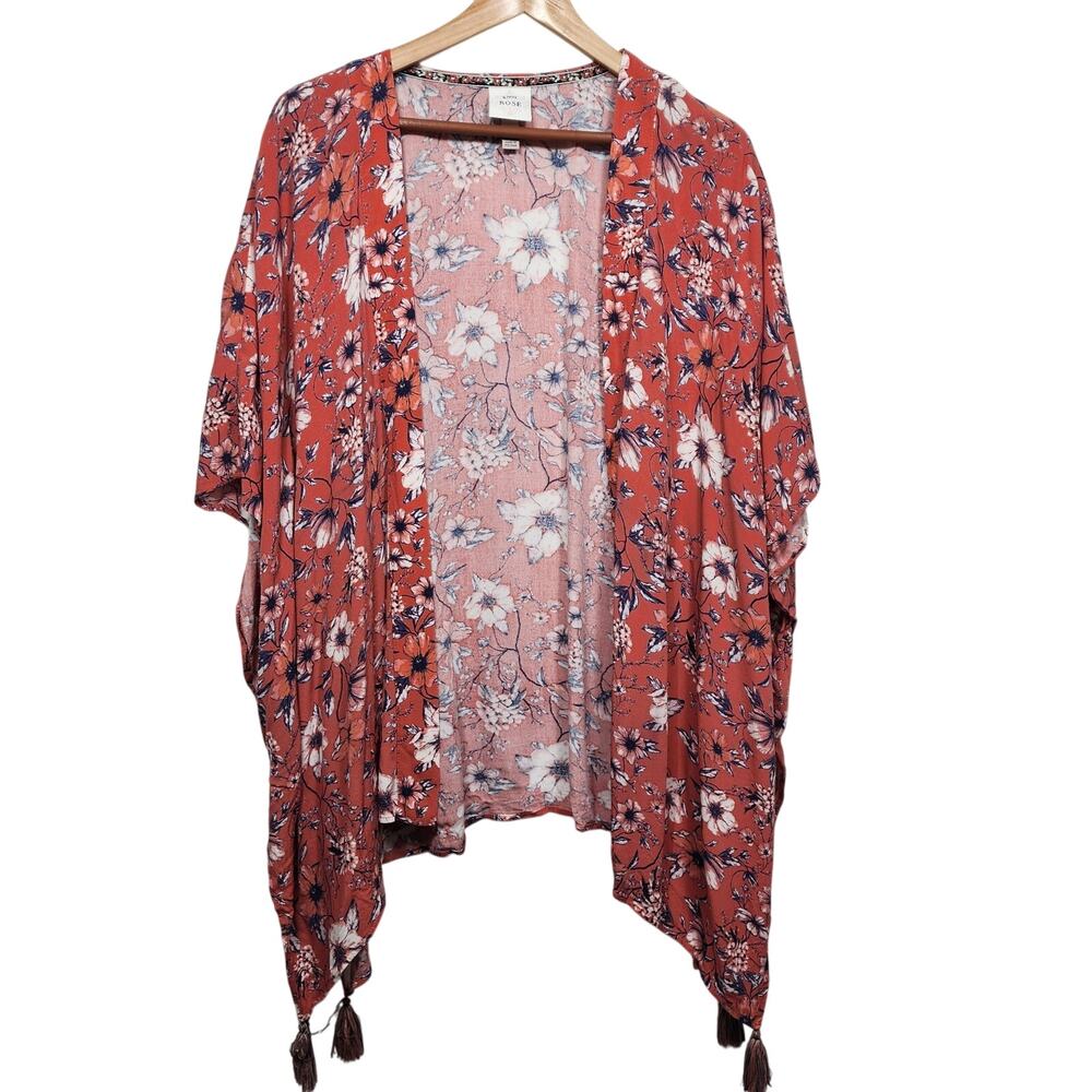Women's Knox Rose Coral Floral Tassel Kimono Size XXL
